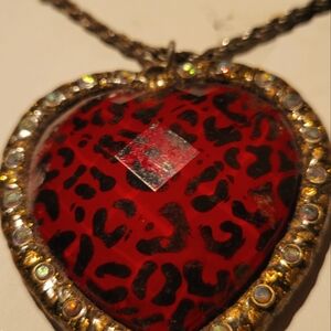 Betsey Johnson, Red, Leopard, Heart 6Necklace.